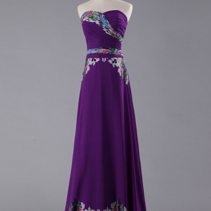 Long A-line Purple Chiffon Pleats Evening Dresses..