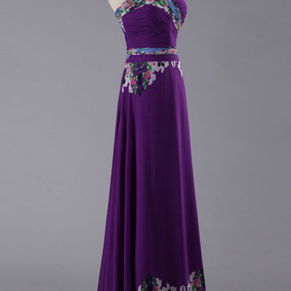 Long A-line Purple Chiffon Pleats Evening Dresses..