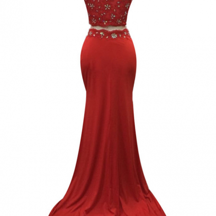 Long Mermaid Red Spandex Appliques Beaded Evening..
