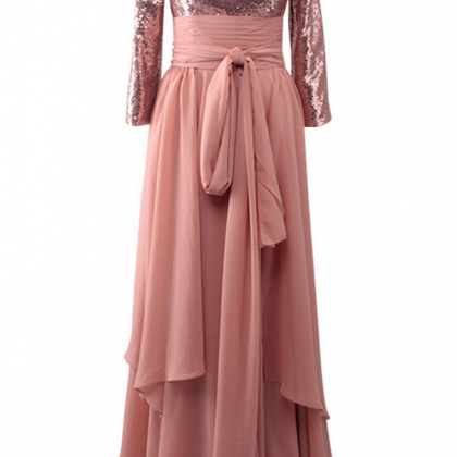 Long A-line Chiffon Sequins Pleats Evening Dresses..
