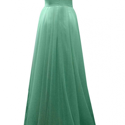 Long A-line Green Tulle Beaded Evening Dresses..