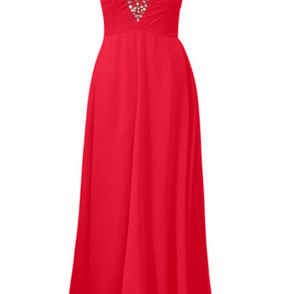 Luxury Long A-line Red Chiffon Evening Dresses..