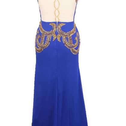 Luxurious Blue Chiffon Beaded Mermaid Long Evening Dress Birthday Prom Dresses SP1746 main image 1