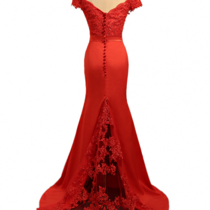 Red Evening Dresses Mermaid V-neck Cap Sleeves..