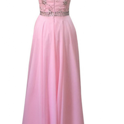 Luxury Long A-line Pink Chiffon Evening Dresses..