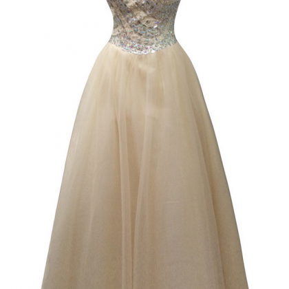 Long A-line Champagne Tulle Colorful Beaded..