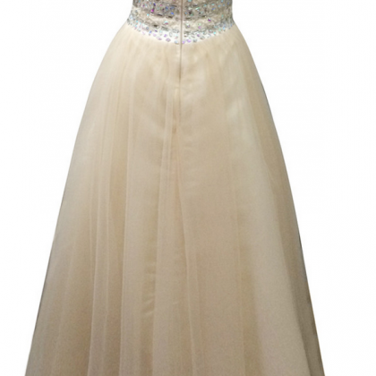 Long A-line Champagne Tulle Colorful Beaded..