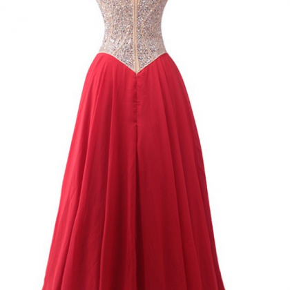 Luxury Red Chiffon Beaded A-line Evening Dresses..