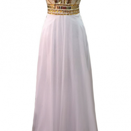 Luxury Long A-line White Chiffon Evening Dresses..
