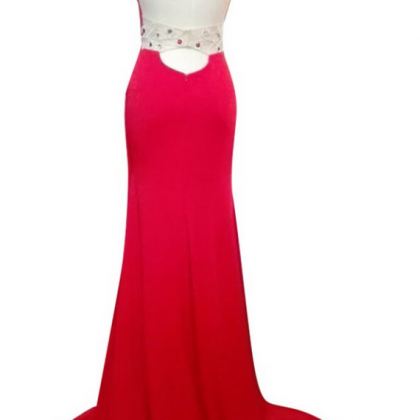 Luxury Red Spandex Beaded Mermaid Evening Dress..
