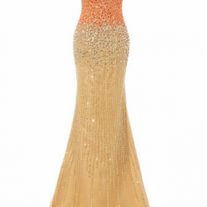 Luxury Long Mermaid Evening Dresses Sexy Gold..
