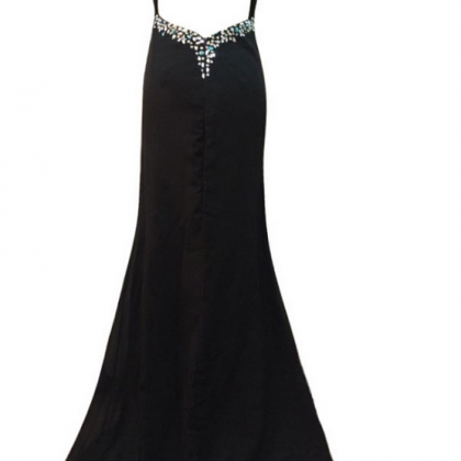 Luxury Long A-line Black Chiffon Evening Dresses..