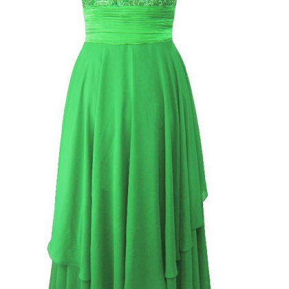 Green Chiffon Appliques Pleats Prom Dresses..