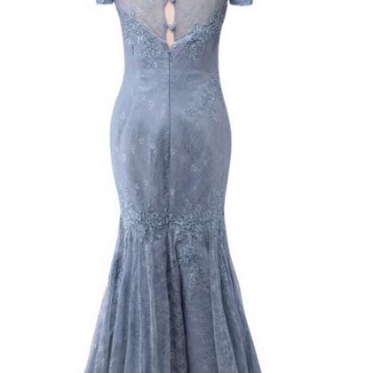 Silver Gray Lace Appliques Prom Dress Luxury..