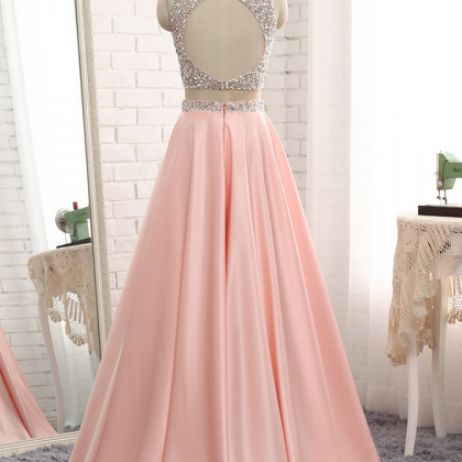 Pink Prom Dress Luxury A-line Satin Beaded Two..
