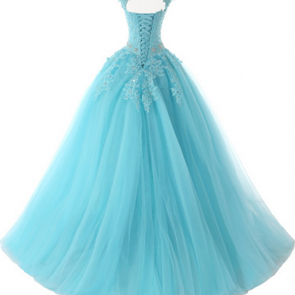 Sexy Blue Prom Dresses Ball Gowns Long Blue Tulle..