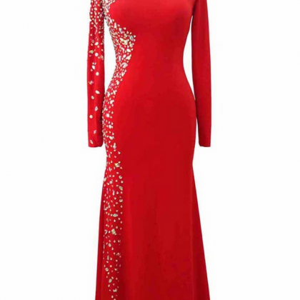Red Spandex Beaded Prom Dresses Elegant Luxury..