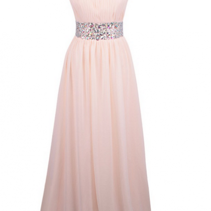 Rose Pink Chiffon Pleats Beaded Prom Dress Luxury..