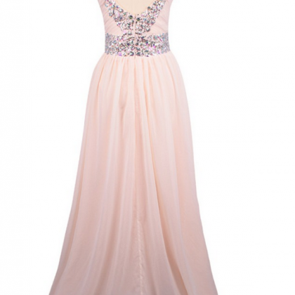 Rose Pink Chiffon Pleats Beaded Prom Dress Luxury..
