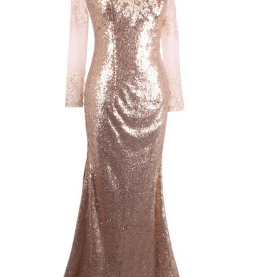 Gold Sequins Appliques Beaded Prom Dress Luxury..