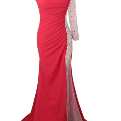 Red Chiffon Beaded Prom Dress Luxury Mermaid One..