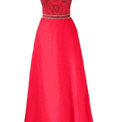 Rose Red Chiffon Beaded Top Prom Dresses Elegant..