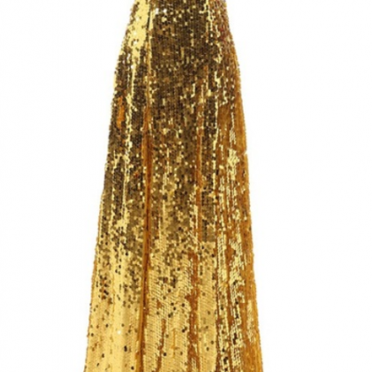 Formal Gold Sequin Strapless Elegant Floor Length..
