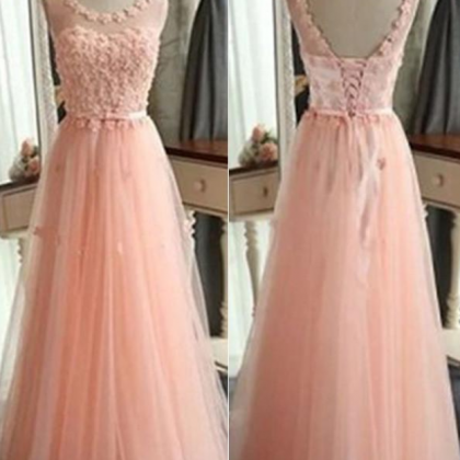 Tulle Prom Dress,a-line Evening Dress,scoop Prom..