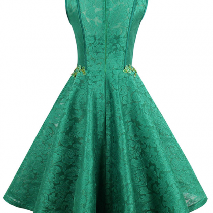 Short Homecoming Dress Green O Neck Sleeveless..