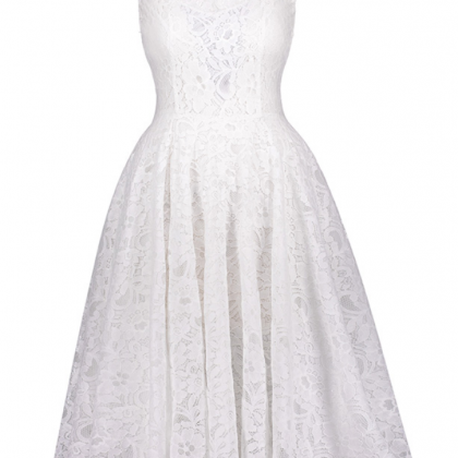 Lace Homecoming Dresses White Scoop Neck..