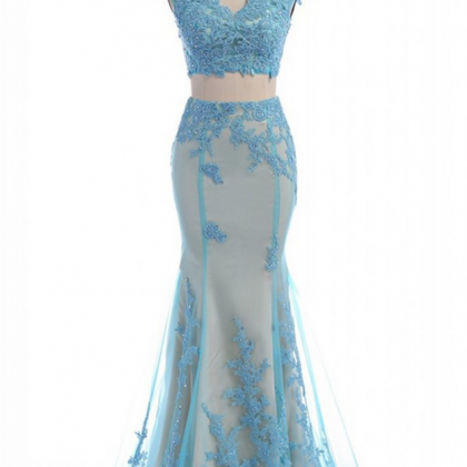 Prom Dress, Lace Appliquéd Floor Length Two Piece..