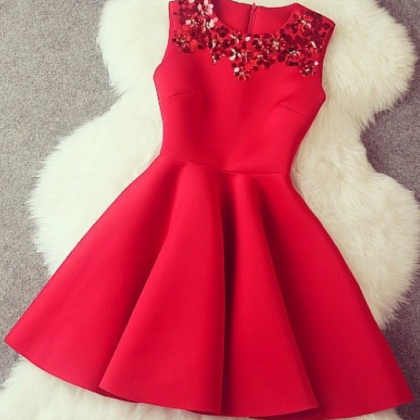 Gorgeous A Line Red Short Dress With Sequins, Red..