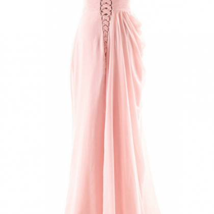 Pink Long Chiffon Bridesmaid Dresses, Off Shoulder..