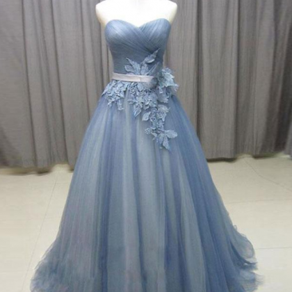 Gorgeous A-line Sweetheart Gray Blue Tulle Lace..