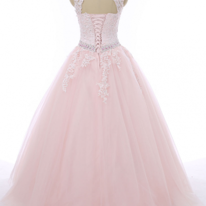 Pink Tulle Ball Gowns,floor Length Prom..
