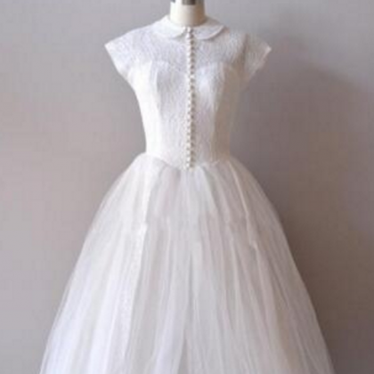Vintage Knee-length Short Tulle Wedding Dress With..