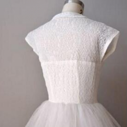 Vintage Knee-length Short Tulle Wedding Dress With..