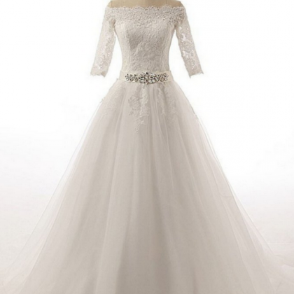 Half Sleeves Long Ball Gowns Bodice Lace Wedding..