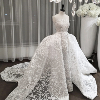 Strapless Beaded Ballgown Wedding Dress With Long..
