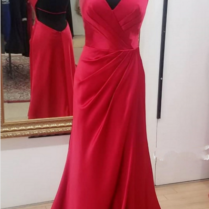 Red Slit Prom Dress With Tie Strings. Long Prom..