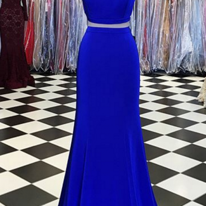 Royal Blue Two Piece Prom Dress,a-line Long Prom..
