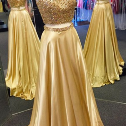 Two Piece Prom Dress, Sparkly Beads Long Prom..