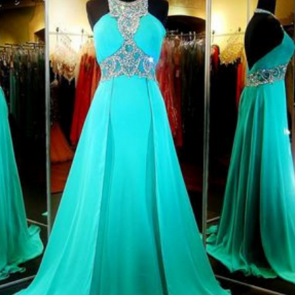 Turquoise Chiffon Prom Dresses Long A-line Evening..