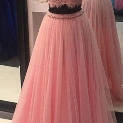 Two Piece High Neck Prom Dress, Lace Prom..