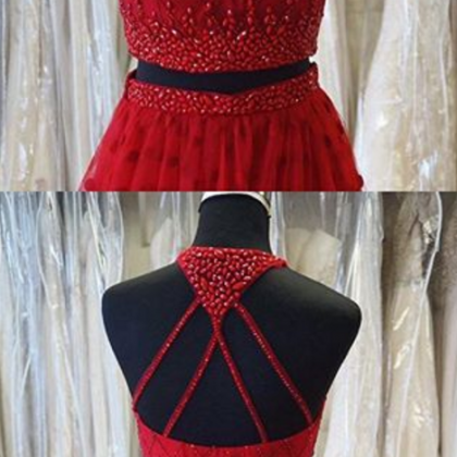 Red Prom Dress, Beaded Prom Dress, A Line Prom..