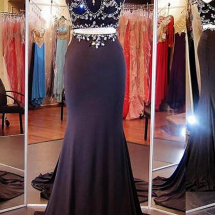 Black Prom Dress, Mermaid Prom Dress, Two Piece..