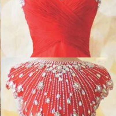 Cap Sleeve Prom Dress, Elegant Prom Dress, Red..