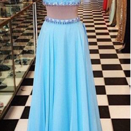 Blue Prom Dress, Two Piece Prom Dresses, Lace Prom..