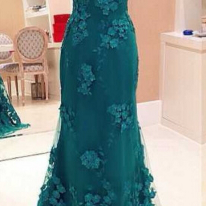 Lace Mermaid Green Evening Dress, Hunter Green..