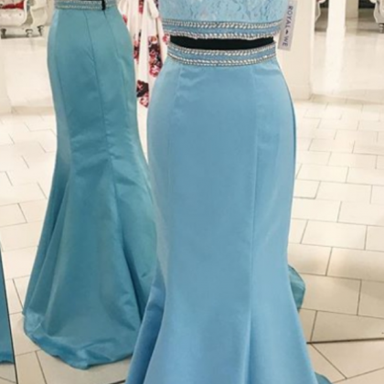 Gorgeous Two Piece Prom Dress, Mermaid Long Prom..